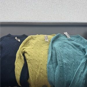 Cable Knit Sweater Trio - Navy, Yellow, Teal
